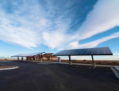 Parking lot solar panels installed by B&M Construction, Inc. in Colorado